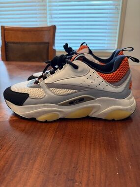 Dior Men's White, Orange & Black Chunky Mesh Sneakers